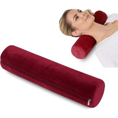 Allsett Health Cervical Roll Cylinder Bolster Pillow, Memory Foam Washable Cover, Ergonomically Designed Spine and Neck Support During Sleep - Red
