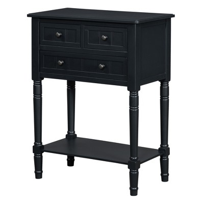 VYNXARIA Narrow Console Table, Slim Sofa Table with Three Storage Drawers and Bottom Shelf for Living Room, Easy Assembly (Black)