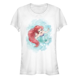 Juniors Womens The Little Mermaid Ariel Watercolor Print T-Shirt - 1 of 3