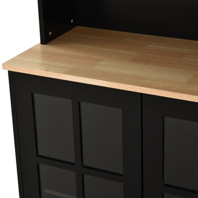 Sleek Modern Black Kitchen Buffet with Glass Door Hutch