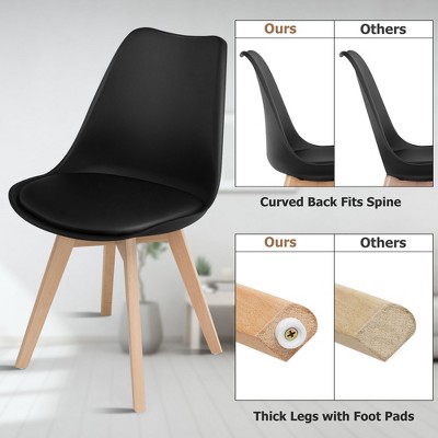 Set of 4 Black Upholstered Leather Side Chairs with Wood Legs