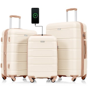 LOVMOR Front Opening 20-Inch Carry-On Luggage with Expandable Travel Bag Set, ABS Hard Shell Two-piece suitcase set with USB Port , Cup Holder - 1 of 4