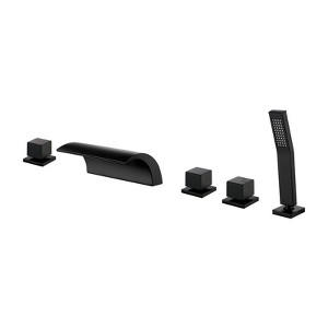 Cobbe 5-Hole Installation Tub Faucet Kit with 7.09-inch Wide Waterfall Spout, Hand Shower, 2 Switches and 1 Diverter Knob Matte Black - 1 of 4