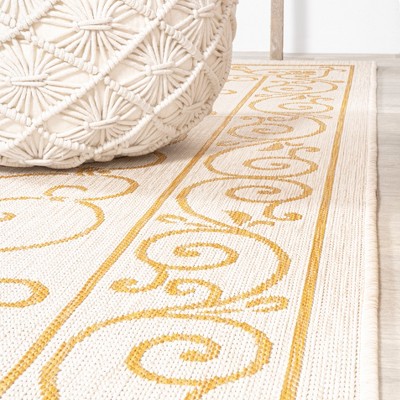 Charleston Vintage Cream/Yellow Square Synthetic Area Rug 5'