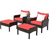 Costway 5 PCS Patio Rattan Furniture Set Sofa Ottoman Table Cushioned Yard Red - 2 of 4