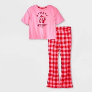 LL BEAN L 14-16 pink plaid pajama pants girls youth W1