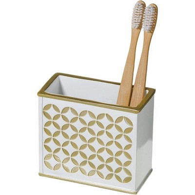 Creative Scents Diamond Lattice Gold and White Toothbrush Holder