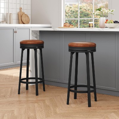 360° Swivel Bar Stool Set of 2/4, PU Leather Upholstered Counter Height Bar Stool with Metal Footrests, Mid Century Modern Barstool