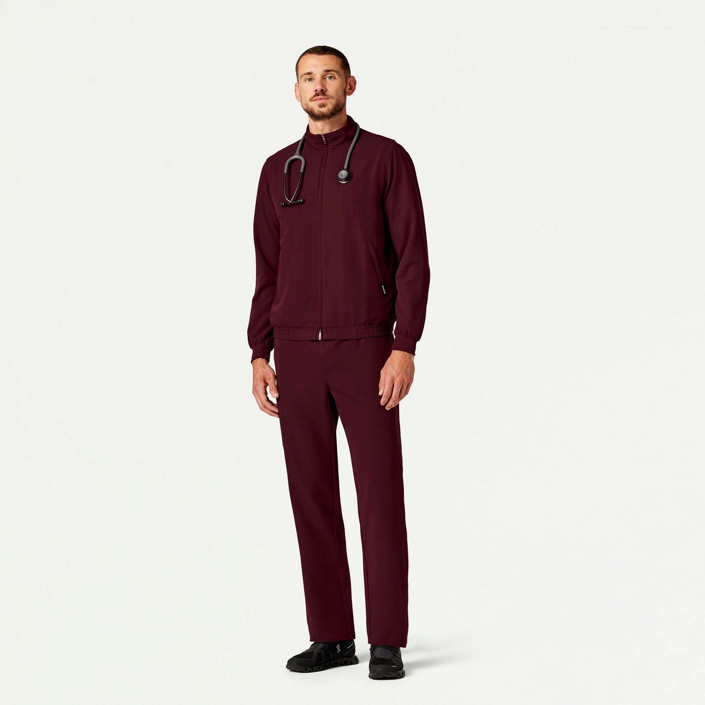 Jaanuu Wolfe Everyday 6-Pocket Scrub Jacket UltraLAST Fabric - Burgundy, M — фото 2