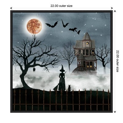 Spooky Halloween Witch and Haunted House Canvas Print