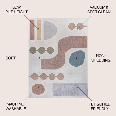 Blue and Cream Abstract Kids Washable Area Rug