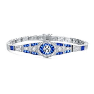 Guili Rhodium Plated Bracelet with Sapphire Cubic Zirconias, Luxurious and Graceful Jewelry for Effortless Charm and Everyday Refinement - 1 of 3