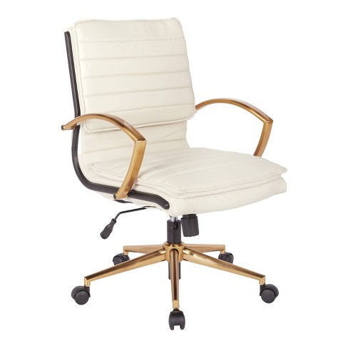 Mid Back Faux Leather Chair With Gold, Office Chair Cream Leather