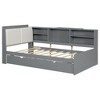 PAGED Twin Size Daybed Modern Wooden Bed Frame with Padded Trundle, Storage Headboard and Rotatable Shelvesfor Bedroom - 4 of 4