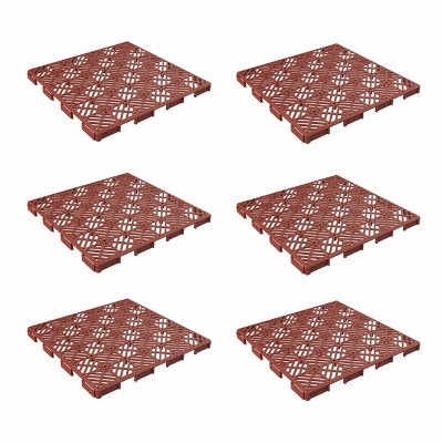 Nature Spring Interlocking Open Patterned Terracotta Patio and Deck Flooring Tiles - Set of 6