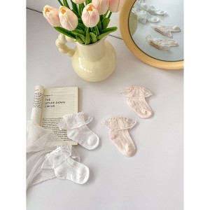 MyKids-USA Pairs Summer Thin Breathable Socks For Girls: Baby Girls’ Princess Socks With Lace Trim - 1 of 4