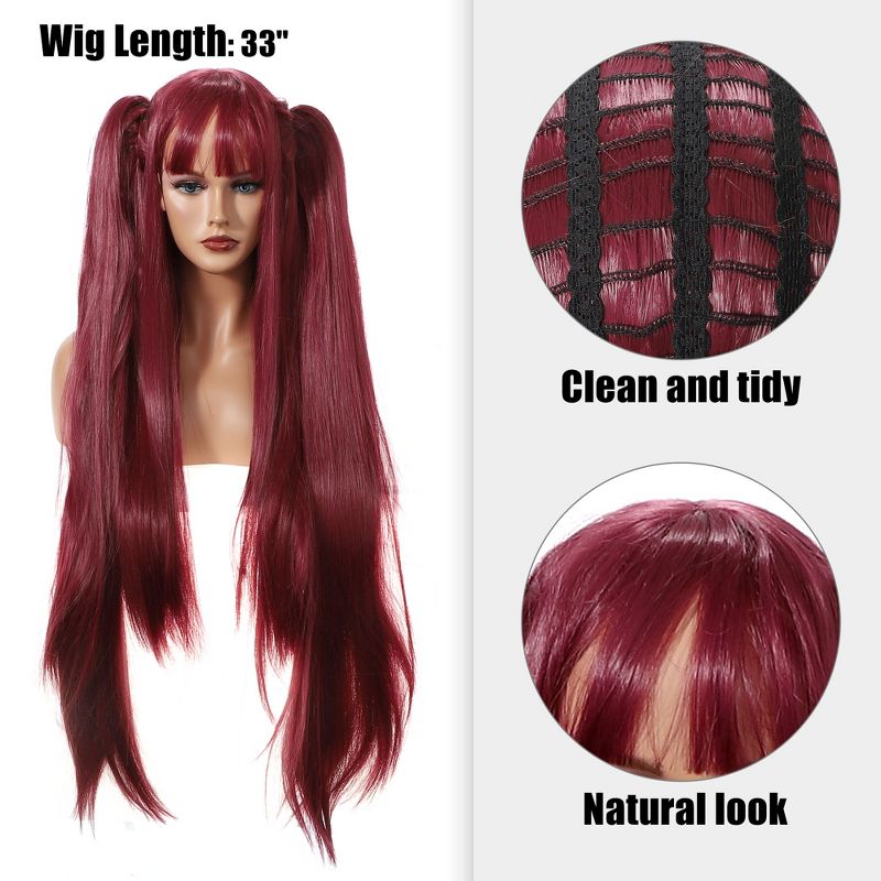 Unique Bargains Women's Wigs 33" Pink with Wig Cap Long Hair, 3 of 7