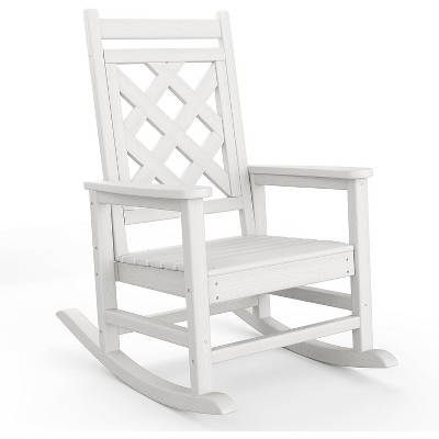 homfan Outdoor Adirondack Rocking Chair, All Weather HDPE Fire Pit Chair with Wide Back, Outdoor Lounger Rocking Fire Pit Chair