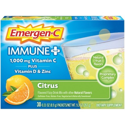 Emergen-C Immune+ Dietary Supplement Powder Drink Mix with Vitamin C - Citrus Flavor - 30ct