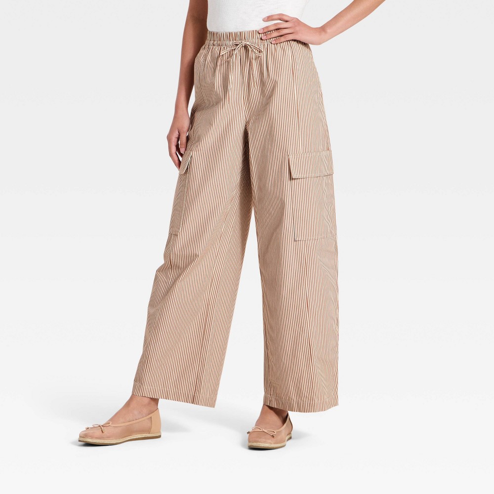 Women's Front-Tie Striped Cargo Pants - A New Day™ Light Brown S
