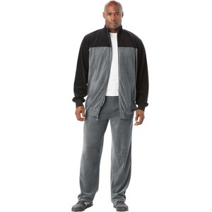 KingSize Men's Big & Tall Colorblock Velour Tracksuit - 1 of 4