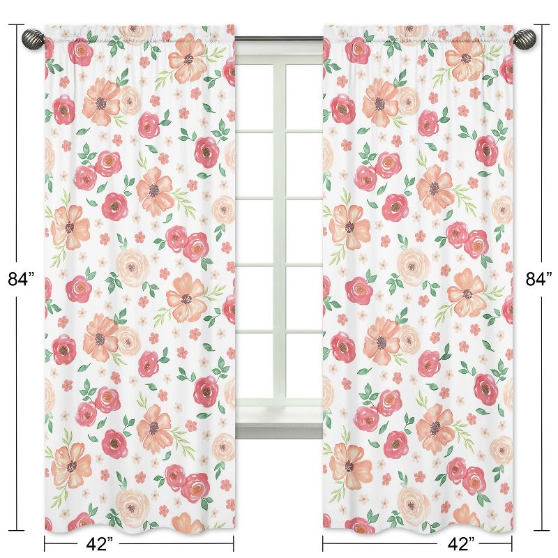 Sweet Jojo Designs Window Curtain Panels 84in. Watercolor Floral Peach and Green, 5 of 6