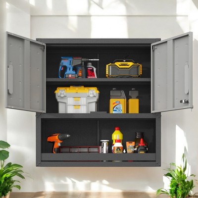 Alilang 29.53 Wall-Mounted Garage Storage Cabinet with Adjustable Shelves and Locking Doors - Black+Gray