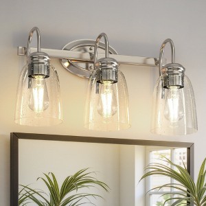 YANSUN 3-Head Vintage American Style Vanity Light, Non-Integrated Light Source, No Bulbs Included, Satin Nickel Finish, Teardrop Glass Shades - 1 of 1