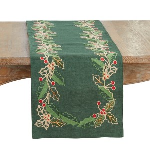 Saro Lifestyle Holly Table Runner, 16"x72", Green - 1 of 3