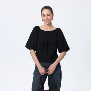 Blusa de Manga Corta con Espalda Descubierta y Efecto Globos para Mujer - A New Day™