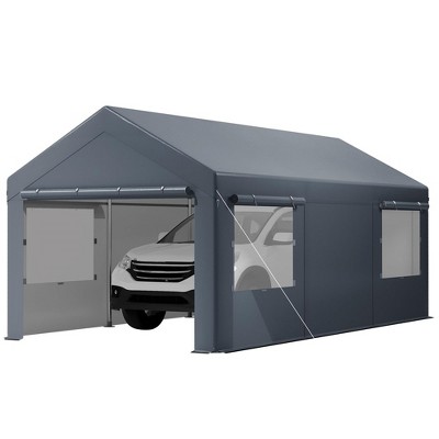 10x20ft Heavy Duty Carport, Portable Garage With Sidewalls, Doors And ...