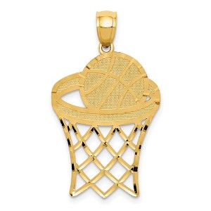 Black Bow Jewelry 14k Yellow Gold Large Diamond Cut Basketball Hoop & Ball Pendant - 1 of 4