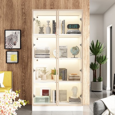FUFU&GAGA Black Versatitle Display Cabinet with Glass DoorsKitchen Pantry