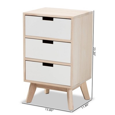 Halian Two-Tone White and Light Brown 3-Drawer Chest with Graduated Legs