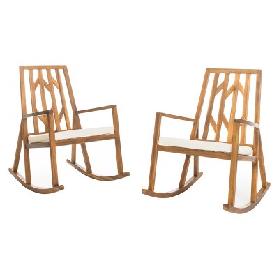 Nuna Set of 2 Acacia Wood Rocking Chair With Cushion - Off-White - Christopher Knight Home