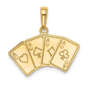 Black Bow Jewelry 14k Yellow Gold Four of a Kind Aces Playing Cards Pendant - 1 of 4