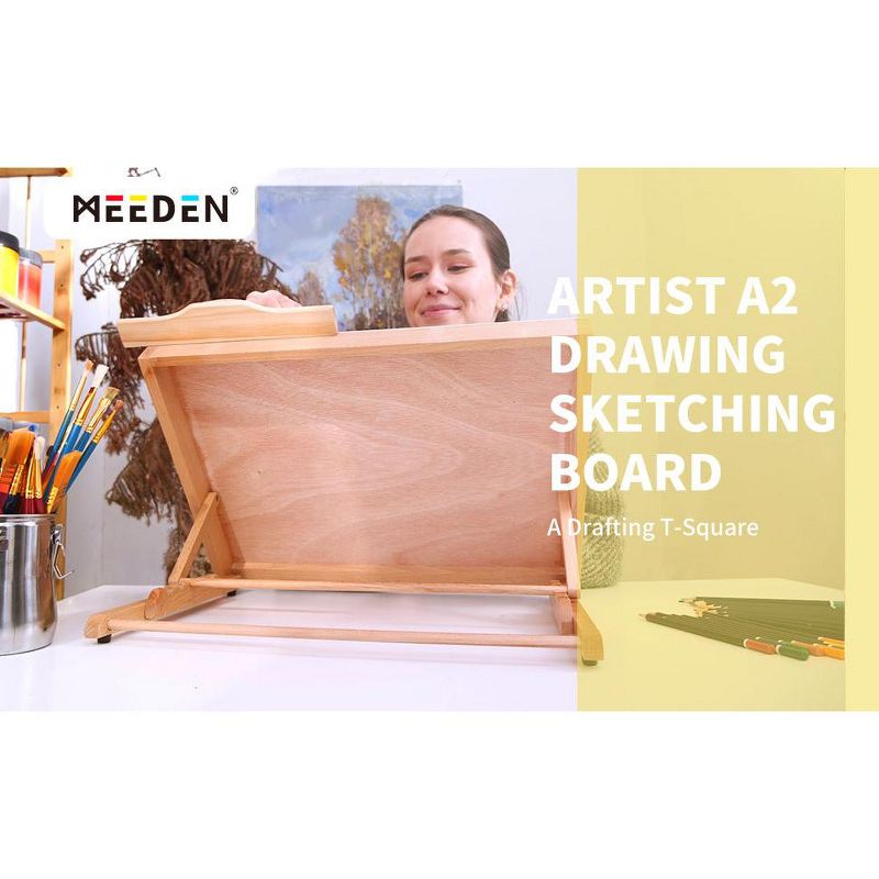 MEEDEN Large Studio Artist Drawing & Sketching Board, A2 Sketchboard, Beginners & Artist-Wood Desktop Easel Board with T-Square, 25-5/8"X19", 4 of 6
