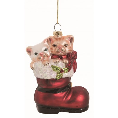 Transpac Glass Red Christmas Cat Ornament