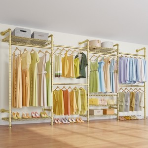 Timate F4 Wall Mounted Clothes Rack Industrial Pipe Clothing Rack , Expandable Garment Rack Heavy Duty Wardrobe Closet, Adjustable Closet - 1 of 4