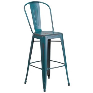 Merrick Lane Metal Indoor-Outdoor Counter Stool with Vertical Slat Back and Integrated Footrest - 1 of 4