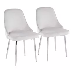 Set of 2 Marcel Velvet/Metal Dining Chairs Chrome/Stormy White - LumiSource