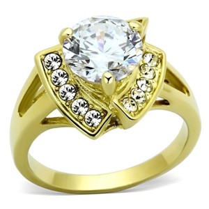 Slickblue Women's IP Gold Stainless Steel Ring with Halo Design, Round Clear CZ, Engagement Style, Size 5-10 - 1 of 4