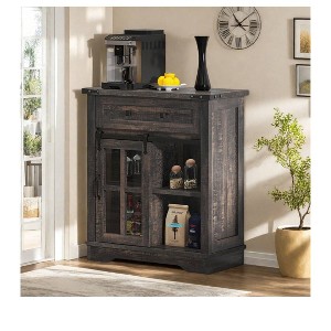 32 inch Kitchen Sideboard Buffet with Drawer & Sliding Barn Door  & Adjustable Storage Shelves,  Coffee Bar Cabinet, Accent Cabinet for Kitchen - 1 of 4