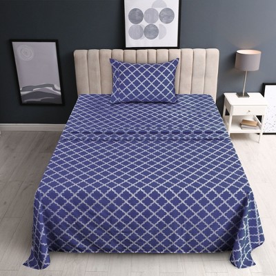 Navy Blue and White Microfiber Twin XL Deep Pocket Sheet Set