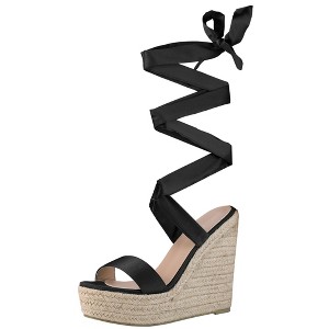 Perphy Women's Platform Espadrilles Satin Lace Up Bow Wedges Sandals - 1 of 4
