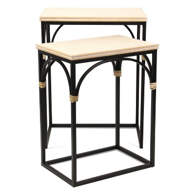 Cheung's Claudette Set of 2 Rattan Accented Wood & Metal Rectangle Side Tables