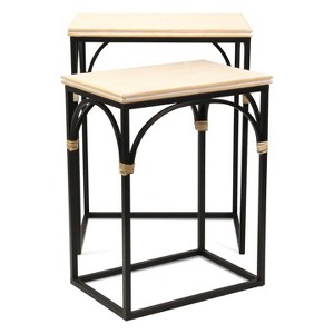 Cheung's Claudette Set of 2 Rattan Accented Wood & Metal Rectangle Side Tables - 1 of 4