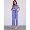 Allegra K Women's Button Down Collared Wide Leg Tie-Waist Sleeveless Cargo Jumpsuits - 3 of 4