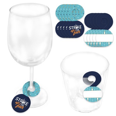 Big Dot of Happiness Strike Up the Fun - Bowling - Birthday Party or Baby Shower Paper Beverage Markers for Glasses - Drink Tags - Set of 24