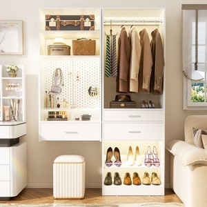 Aheaplus Set of 2 Closet Organizer with Drawers and Hanging Rods,  Walk-in Closet System Set with Shoe Rack and Shelves - 1 of 4